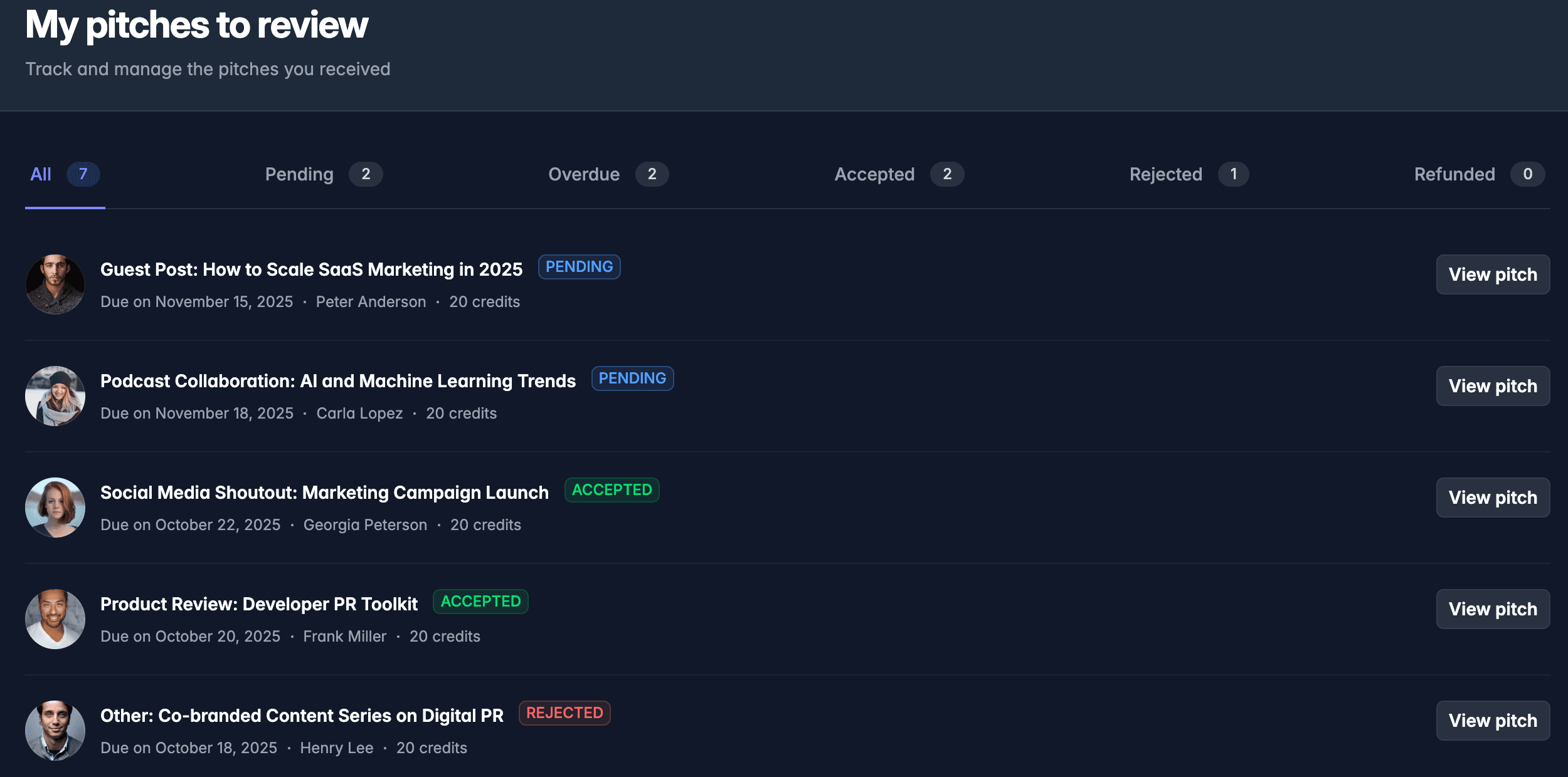 PitchWorthy app screenshot dark